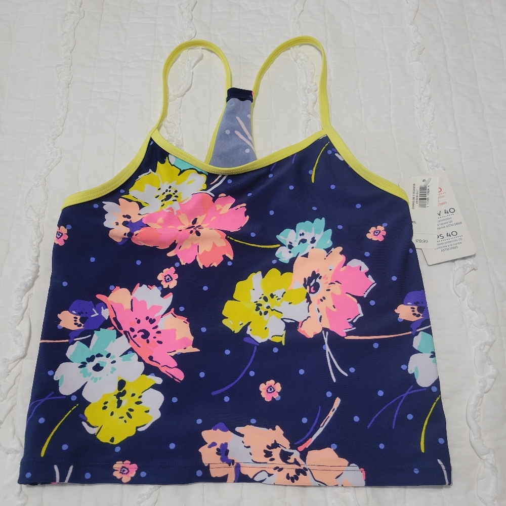 Old Navy Bright Floral Tankini Top XL NWT Navy Neon Pink Yellow